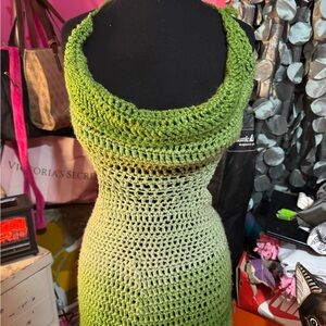 Green Crochet Halter Dress